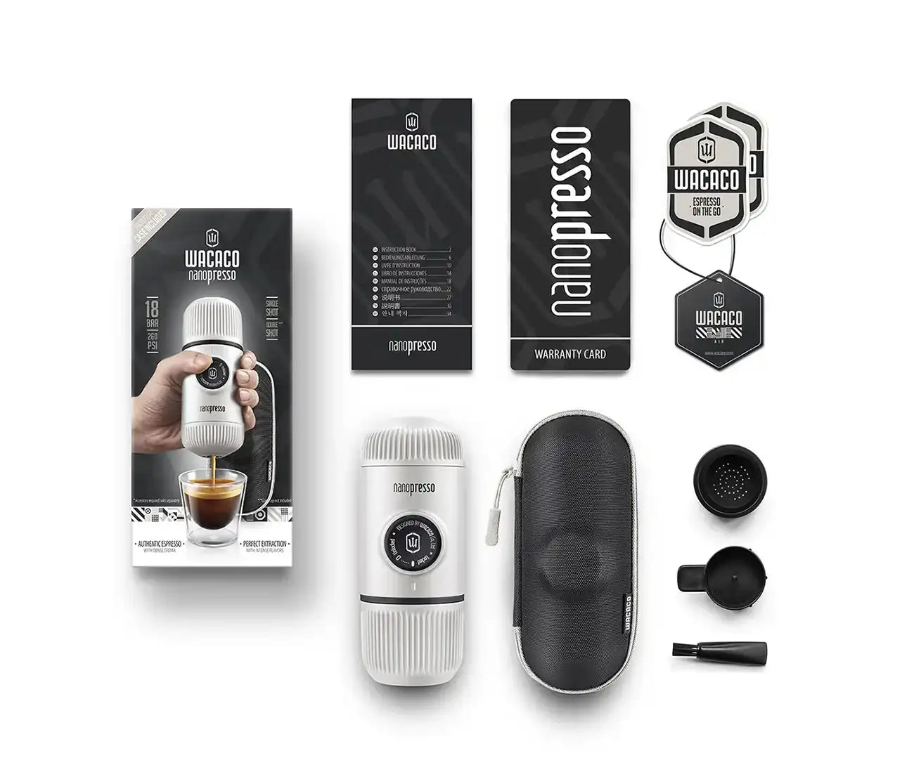 Espressor portabil Wacaco Nanopresso alb + Geanta de transport - Coffee Gear