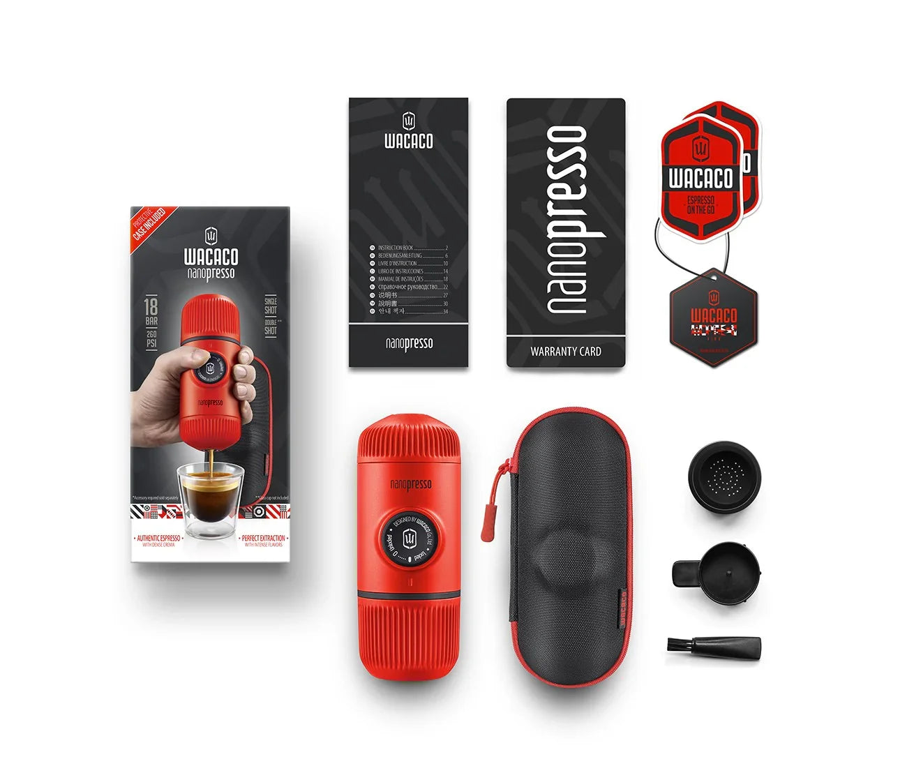 Espressor portabil Wacaco Nanopresso rosu + Geanta de transport - Coffee Gear