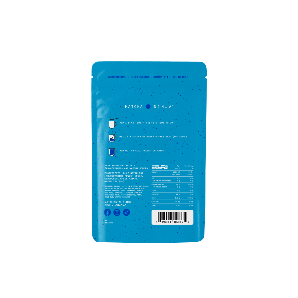 Ambalaj Matcha Ninja Blue Matcha 70 g - spate
