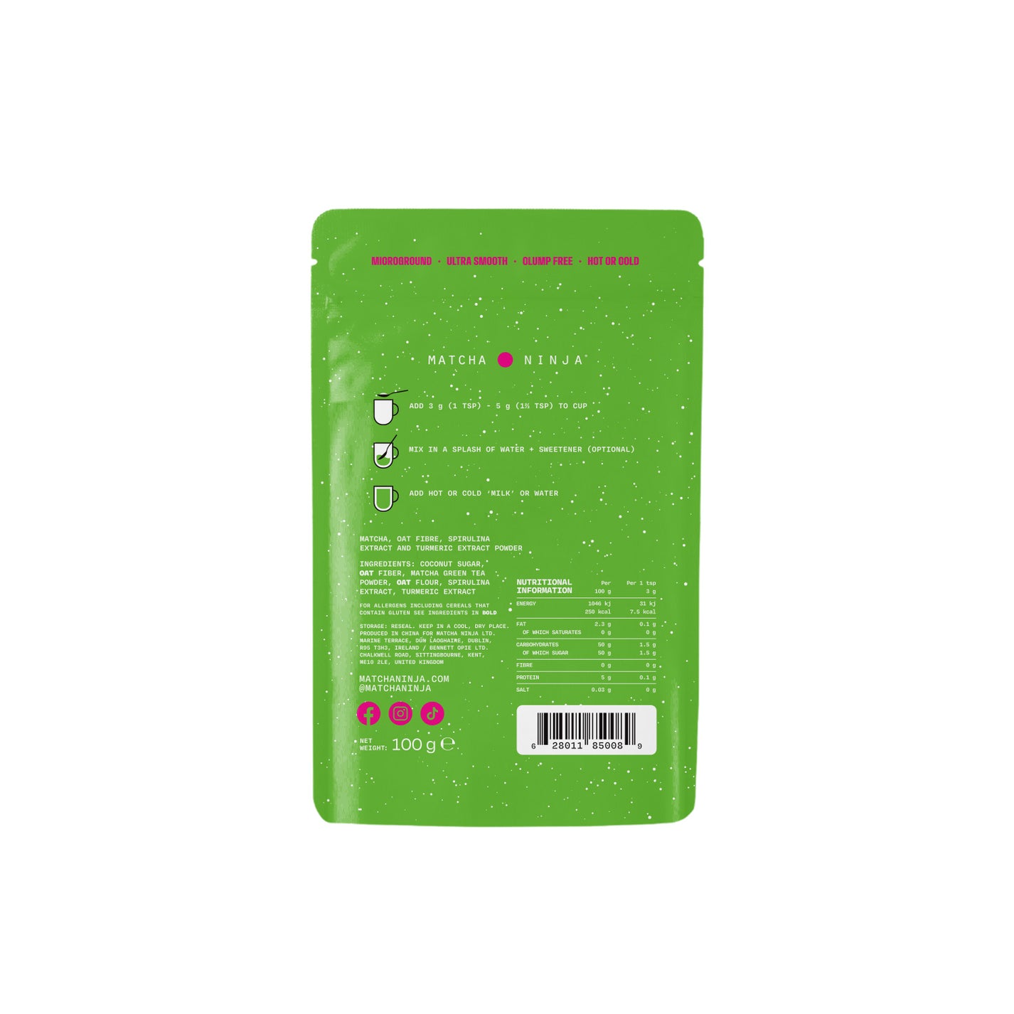 Matcha Ninja Superfood Matcha Latte 100g ambalaj spate